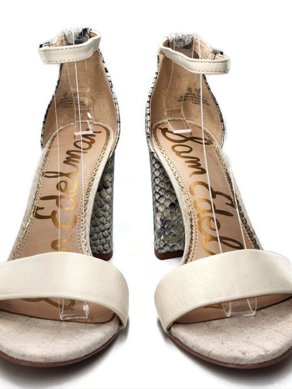 Sam Edelman Yaro Linen Black Grey Gold Shimmer Leather Snake High Heel Sandals - Picture 4 of 14